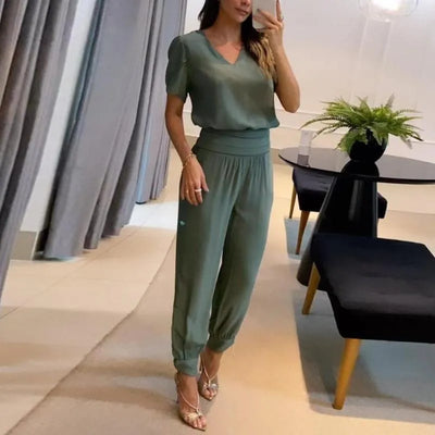 Women's  Two-Piece Set with V-Neck Top