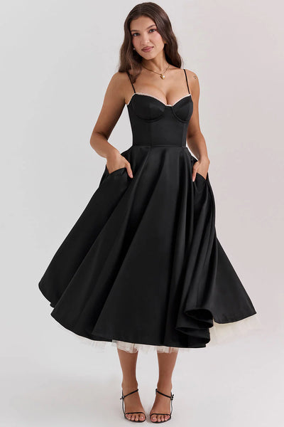 Women’s Midi Dress – Elegant Fit-and-Flare Design with Layered Tulle Hem