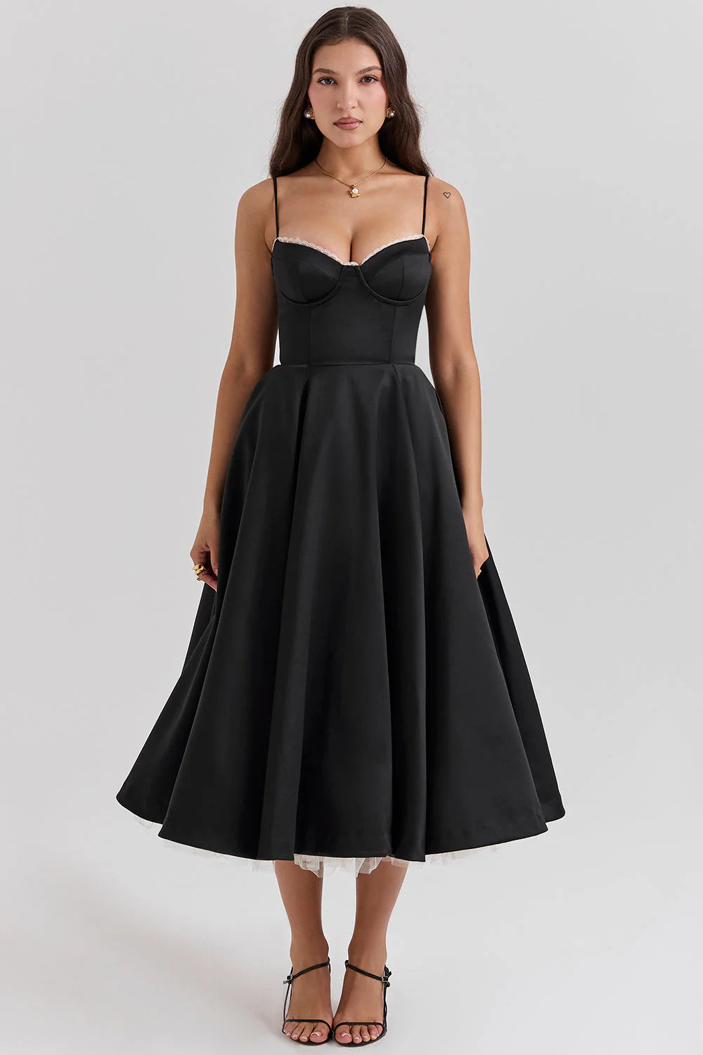 Women’s Midi Dress – Elegant Fit-and-Flare Design with Layered Tulle Hem