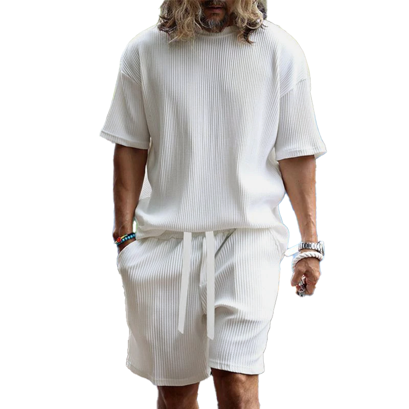 Plain Two-piece Ribbed Men's Set