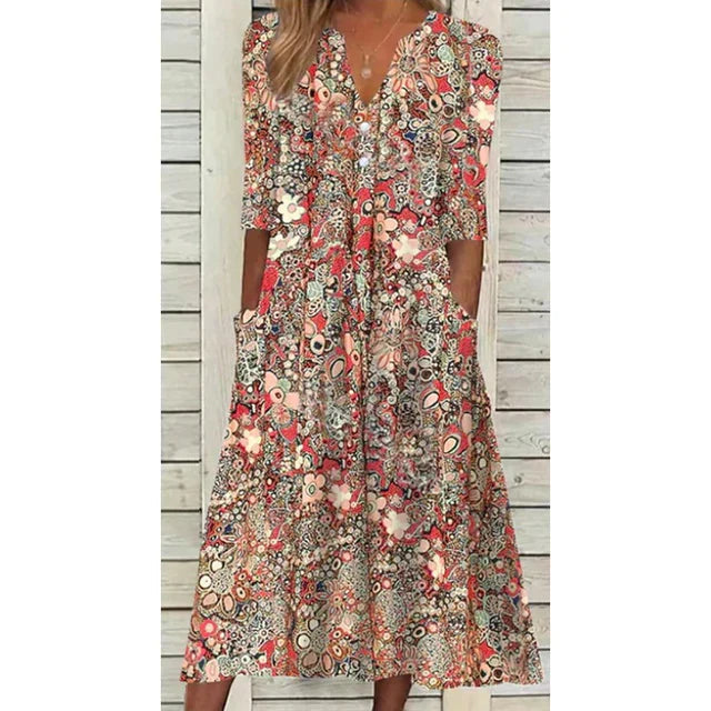 Women’s Casual Boho Dress – Floral Print Design & Relaxed Everyday Fit