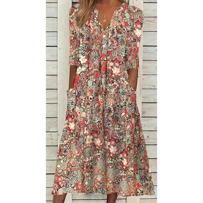 Women’s Casual Boho Dress – Floral Print Design & Relaxed Everyday Fit