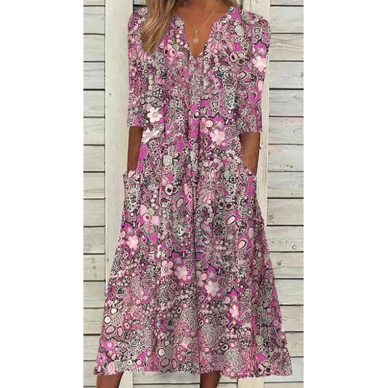Women’s Casual Boho Dress – Floral Print Design & Relaxed Everyday Fit