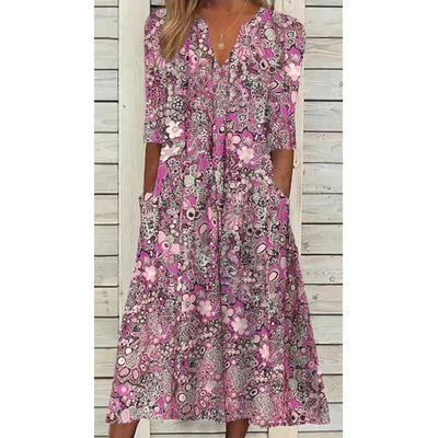 Women’s Casual Boho Dress – Floral Print Design & Relaxed Everyday Fit