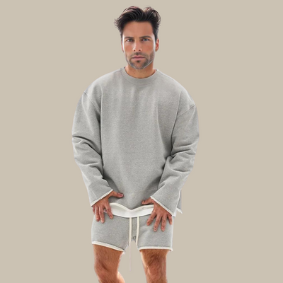 Plain Casual two-piece set with oversized sweatshirt and shorts for men