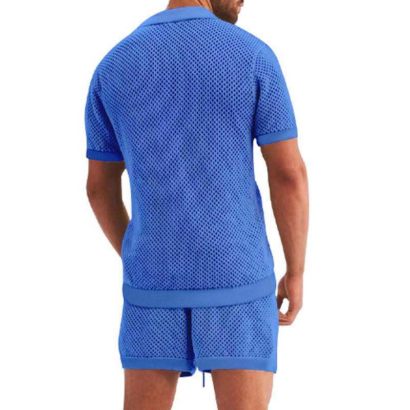 Stylish two-piece men's set with short-sleeved shirt and matching shorts