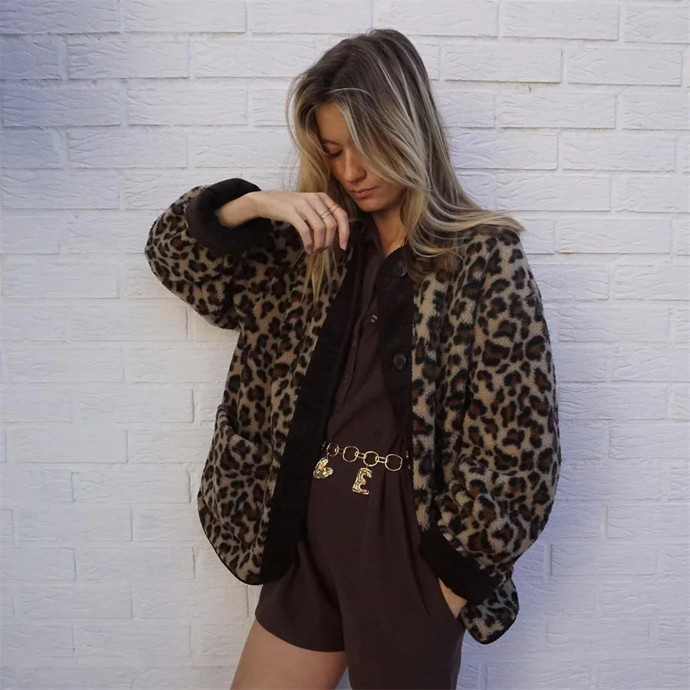 Trendy Fleece Leopard Winter Jacket for Women
