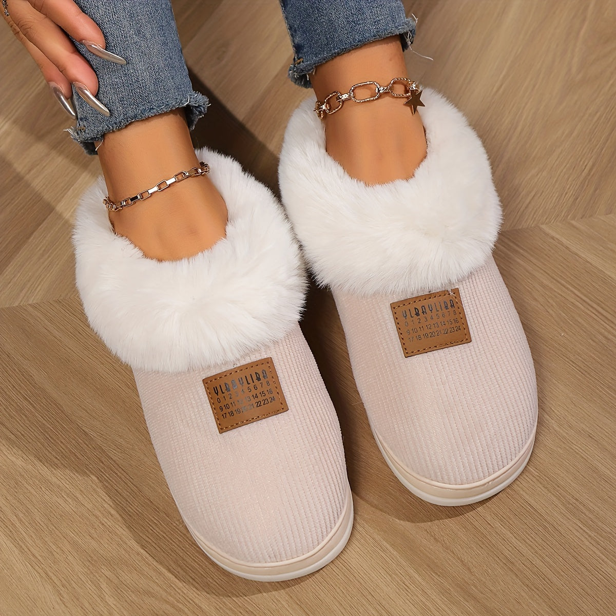 Women's Fur-Lined Plush Slippers – Cozy Indoor Footwear with Non-Slip Sole