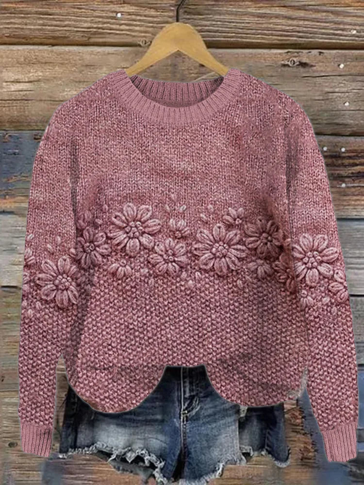 Classic Sweater with Floral Jacquard for Ladies