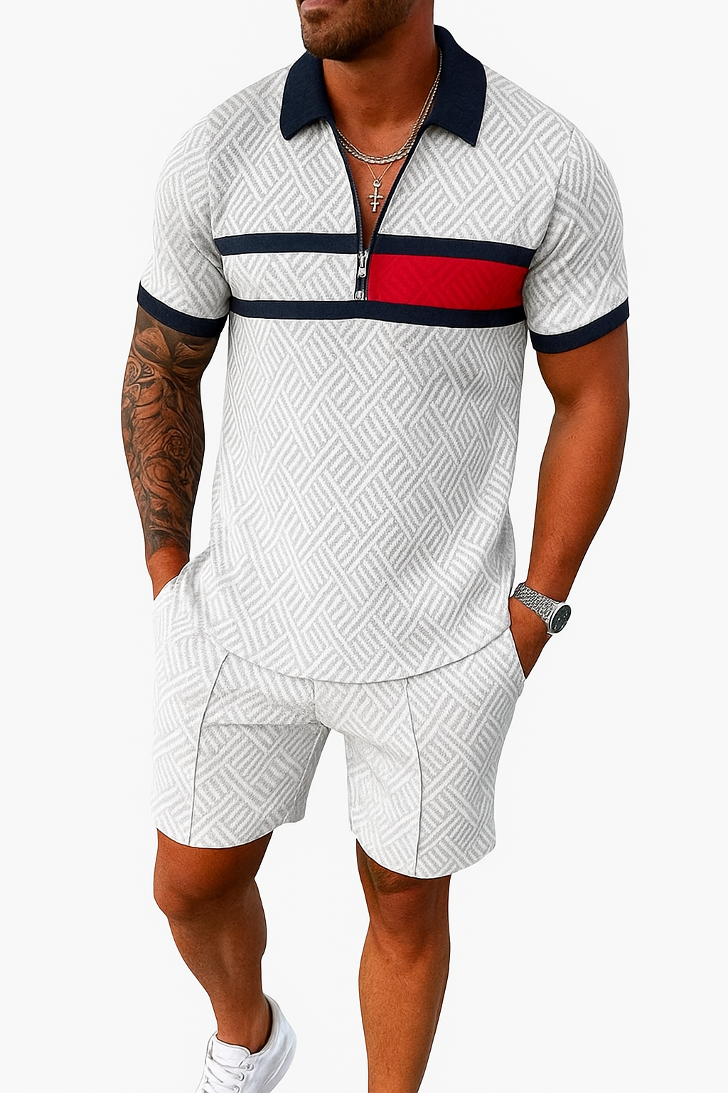 Men's Trendy Short Sleeve Zip-Up Romper