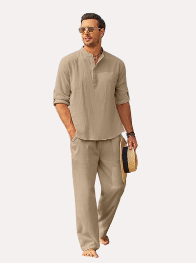 Men's Casual Button-Down Shirt and Drawstring Pants