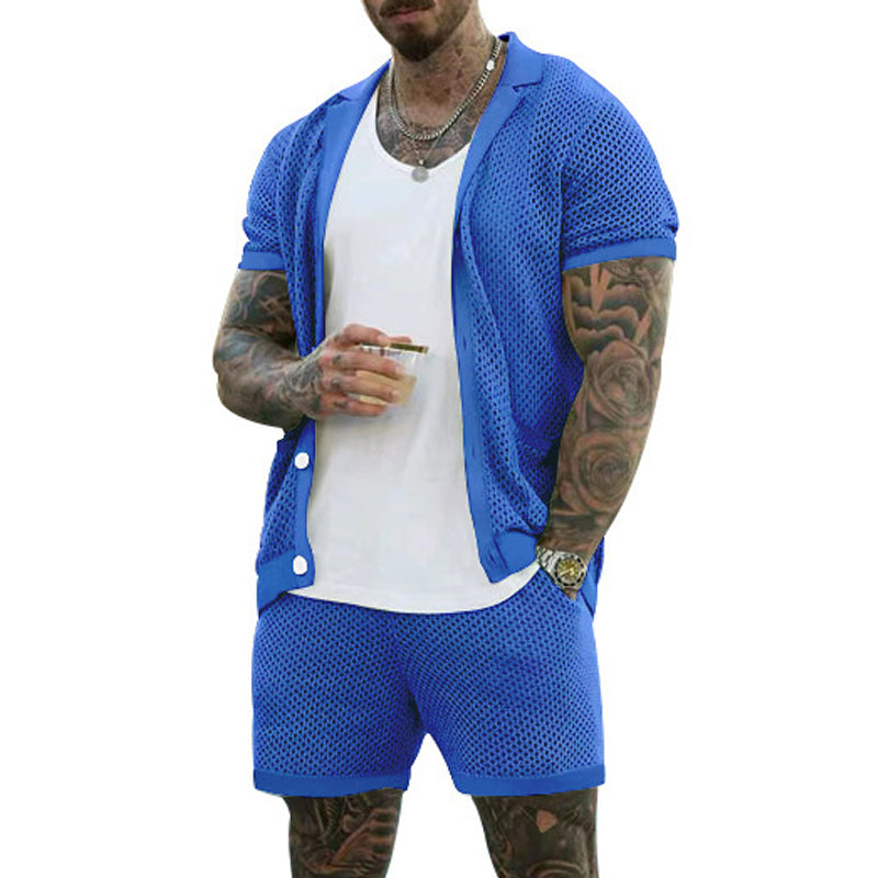 Stylish two-piece men's set with short-sleeved shirt and matching shorts