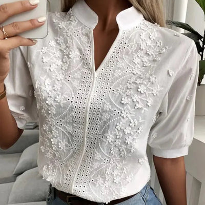 Women's Trendy Summer Blouse with Chino Style Collar