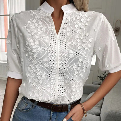 Women's Trendy Summer Blouse with Chino Style Collar