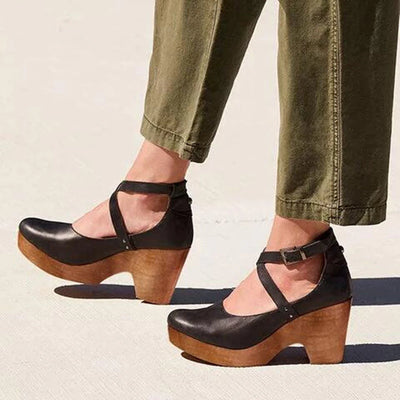 Women’s Stylish High Heels – Wooden Platform Design & Sophisticated Everyday Look