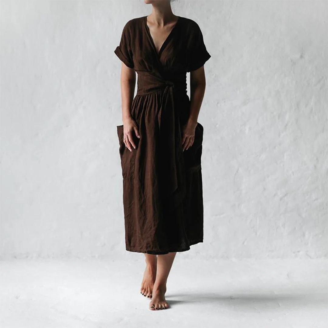Women’s Wrap Dress – Short-Sleeve Midi Design with Flattering Waist Tie
