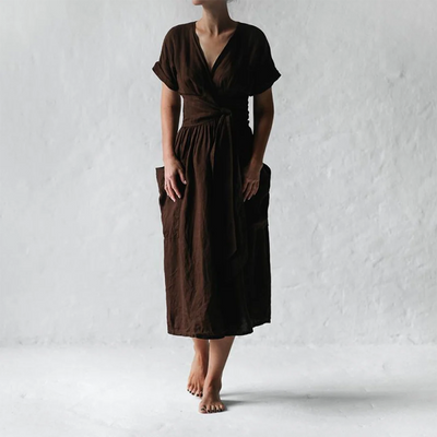 Women’s Wrap Dress – Short-Sleeve Midi Design with Flattering Waist Tie