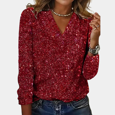 Van Hallen | Casual V-neck glitter tops for Women