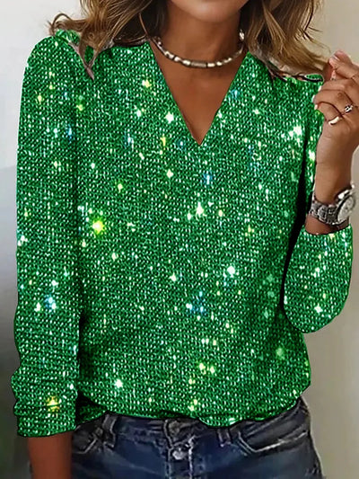 Casual V-neck glitter tops for Women