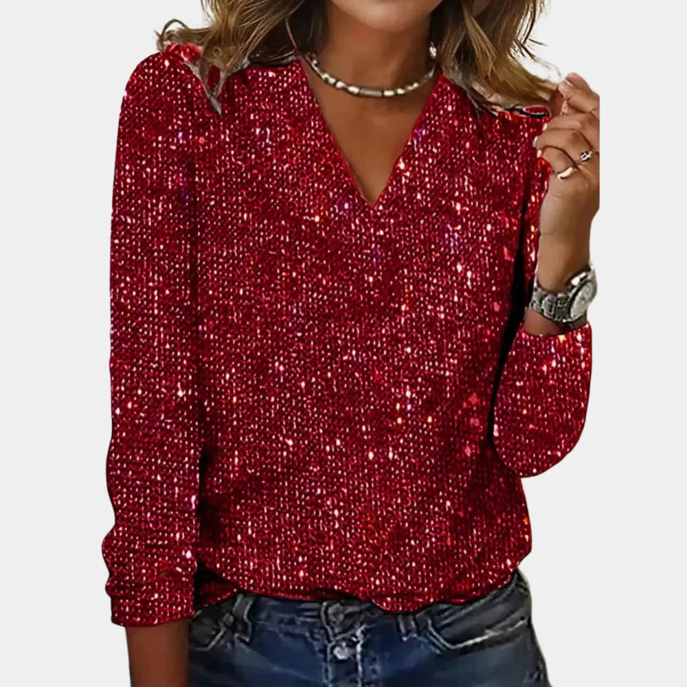 Casual V-neck glitter tops for Women