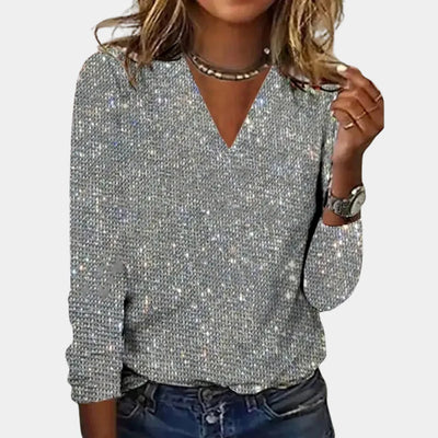 Casual V-neck glitter tops for Women