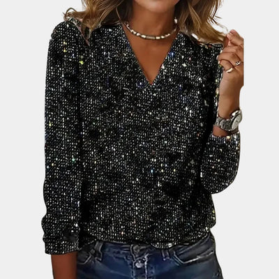 Casual V-neck glitter tops for Women