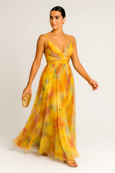 Women’s Floral Dress – Flowing Maxi Silhouette with Vibrant Floral Print