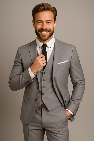 Men's 3-Piece Suit – Slim Fit Cotton Blazer, Waistcoat & Trousers – Formal & Versatile