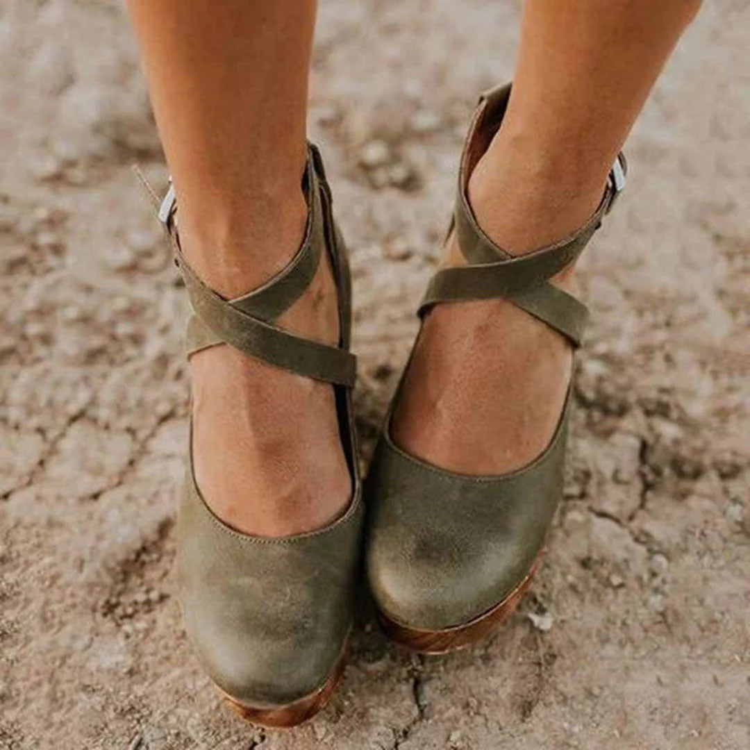 Women’s Stylish High Heels – Wooden Platform Design & Sophisticated Everyday Look