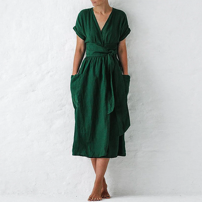 Women’s Wrap Dress – Short-Sleeve Midi Design with Flattering Waist Tie