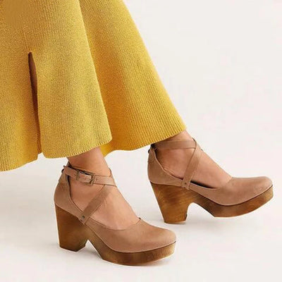 Women’s Stylish High Heels – Wooden Platform Design & Sophisticated Everyday Look