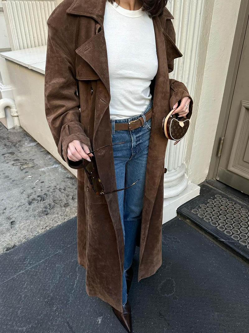 Women's Elegant Suede Trench Coat