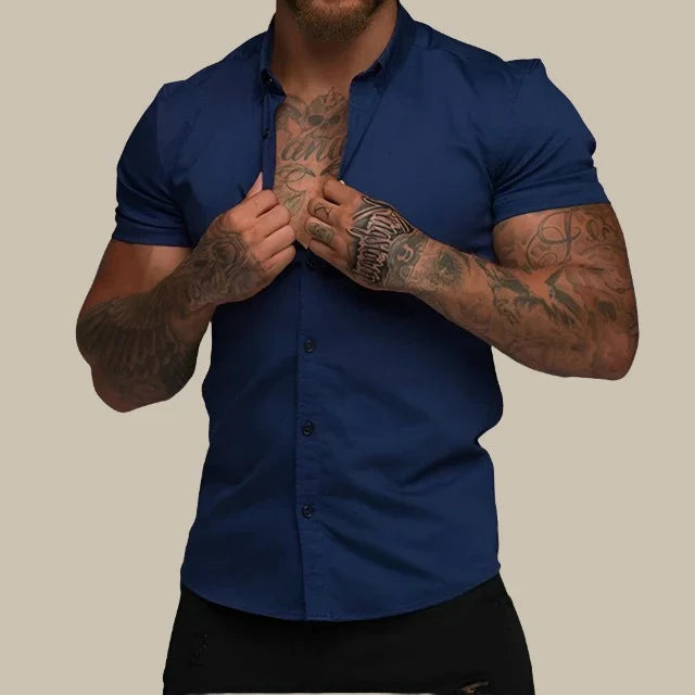 Men's Slim Fit Stretch Shirt with Short Sleeves