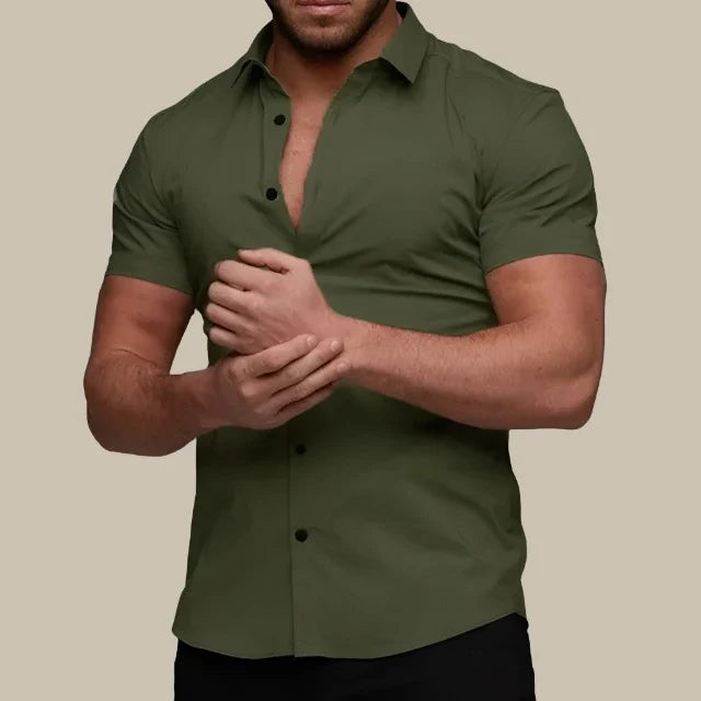 Men's Slim Fit Stretch Shirt with Short Sleeves