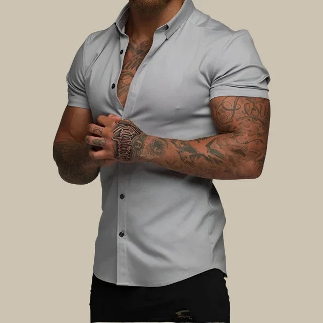 Men's Slim Fit Stretch Shirt with Short Sleeves