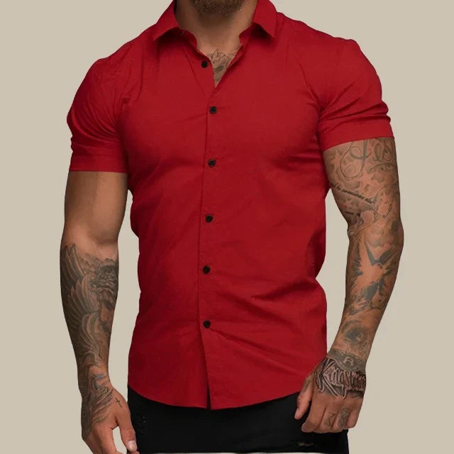 Men's Slim Fit Stretch Shirt with Short Sleeves