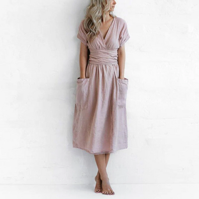 Women’s Wrap Dress – Short-Sleeve Midi Design with Flattering Waist Tie