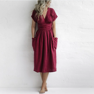Women’s Wrap Dress – Short-Sleeve Midi Design with Flattering Waist Tie