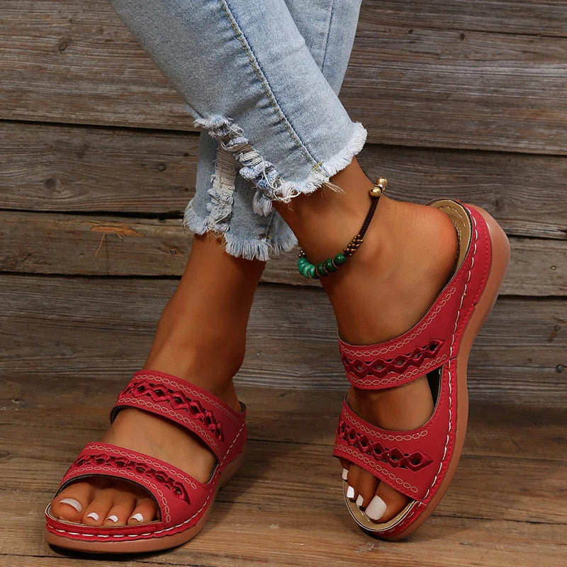 Women’s Vintage Style Open-Toe Sandals – Classic Dual-Strap Design with Retro Detailing