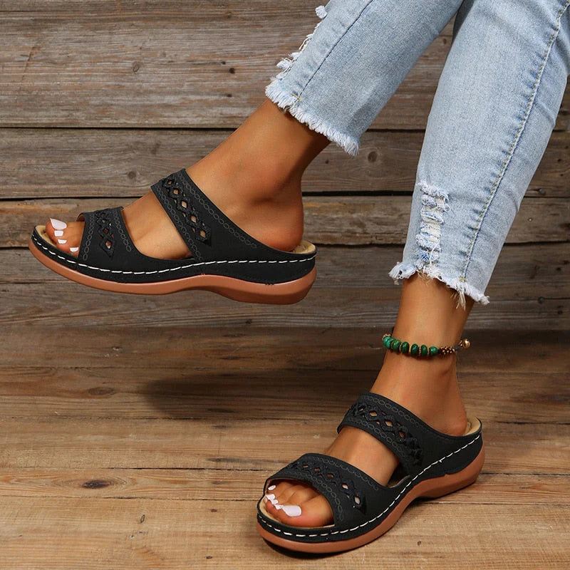Women’s Vintage Style Open-Toe Sandals – Classic Dual-Strap Design with Retro Detailing