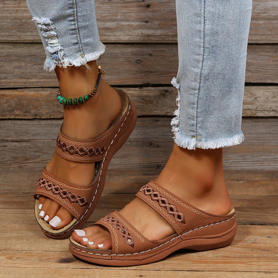 Women’s Vintage Style Open-Toe Sandals – Classic Dual-Strap Design with Retro Detailing