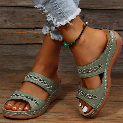Women’s Vintage Style Open-Toe Sandals – Classic Dual-Strap Design with Retro Detailing