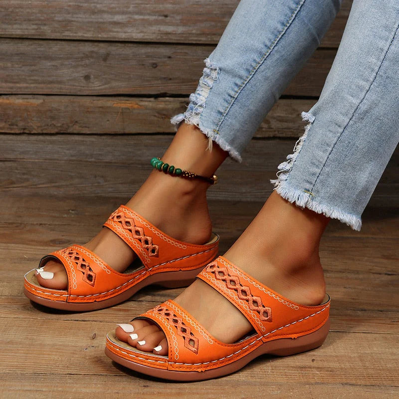 Women’s Vintage Style Open-Toe Sandals – Classic Dual-Strap Design with Retro Detailing
