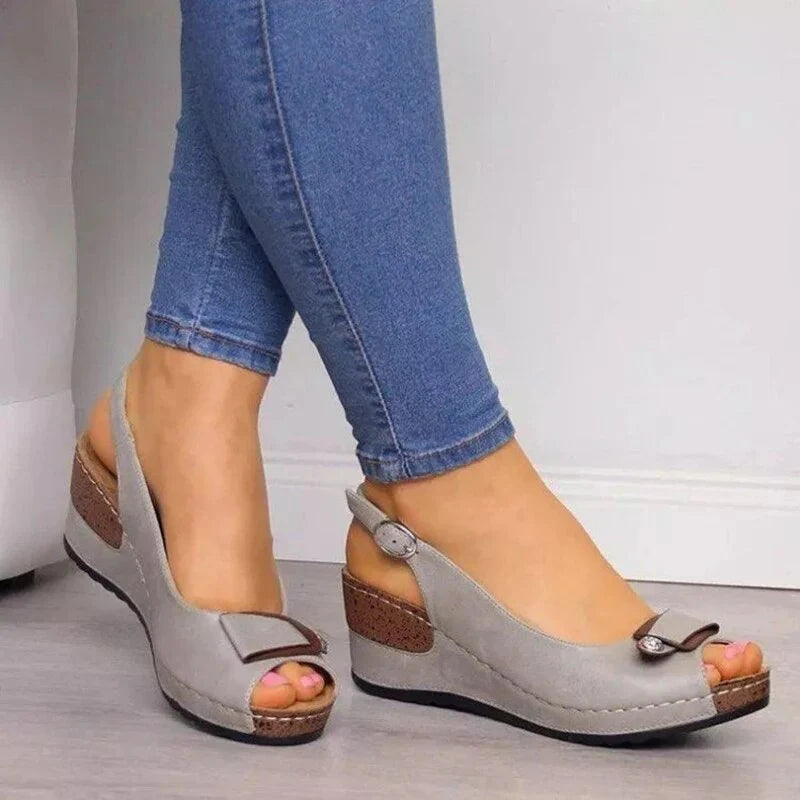 Women’s Casual Wedge Sandals – Open-Toe Design with Adjustable Strap and Bow Detail