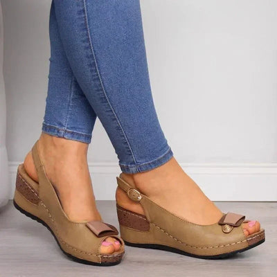 Women’s Casual Wedge Sandals – Open-Toe Design with Adjustable Strap and Bow Detail