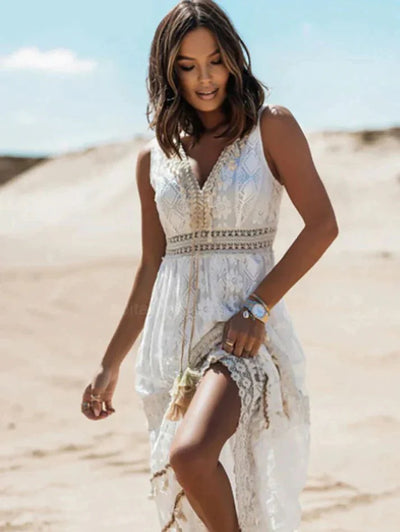Sophisticated V-neck Boho Dress for Women