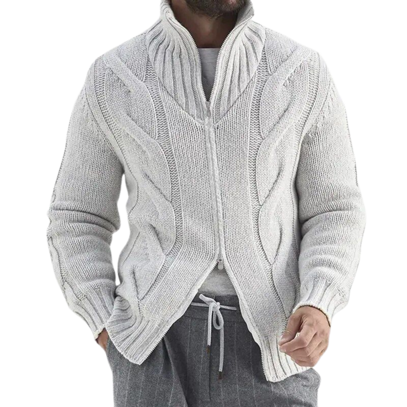 Turtleneck Knitted Cardigan for Men