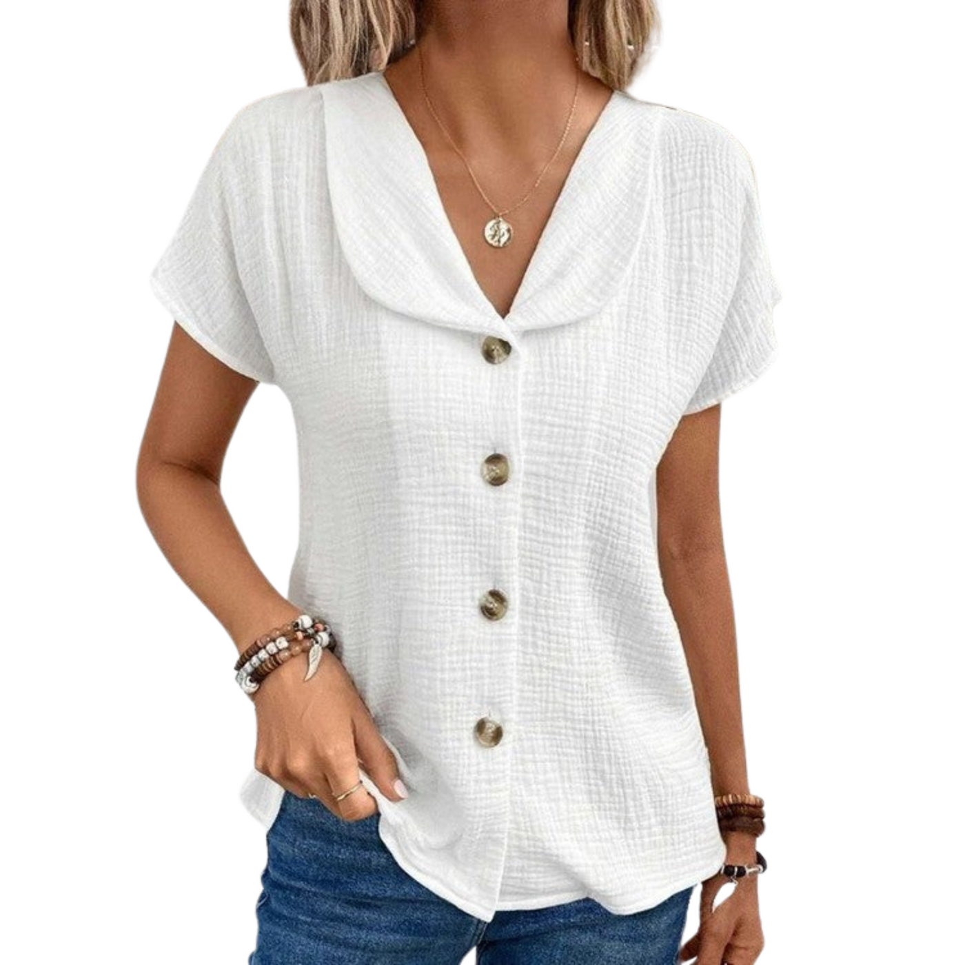 Casual Cotton and Linen Women's Blouse With Open Collar