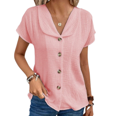 Casual Cotton and Linen Women's Blouse With Open Collar