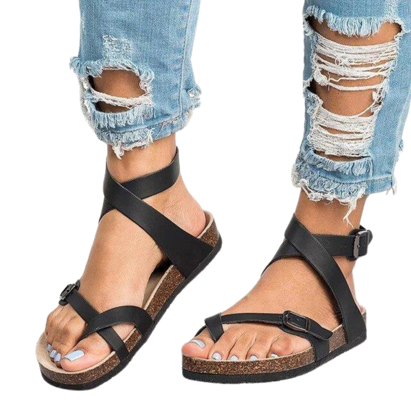 Faux Leather Buckle Sandals for Women